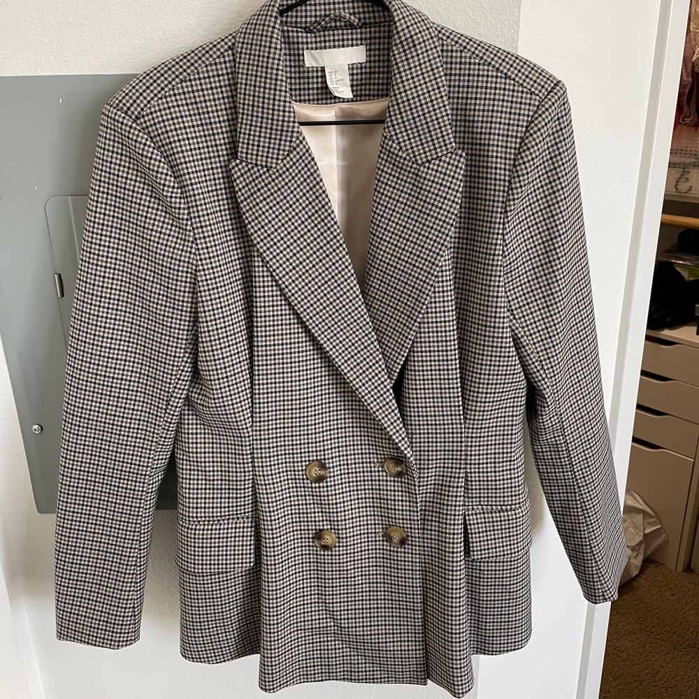 H&M Double Breasted Plaid Oversized Blazer